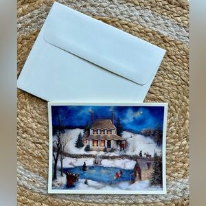 Linda Nelson Art Christmas Cards Stocks Skating On Christmas Eye With Envelope